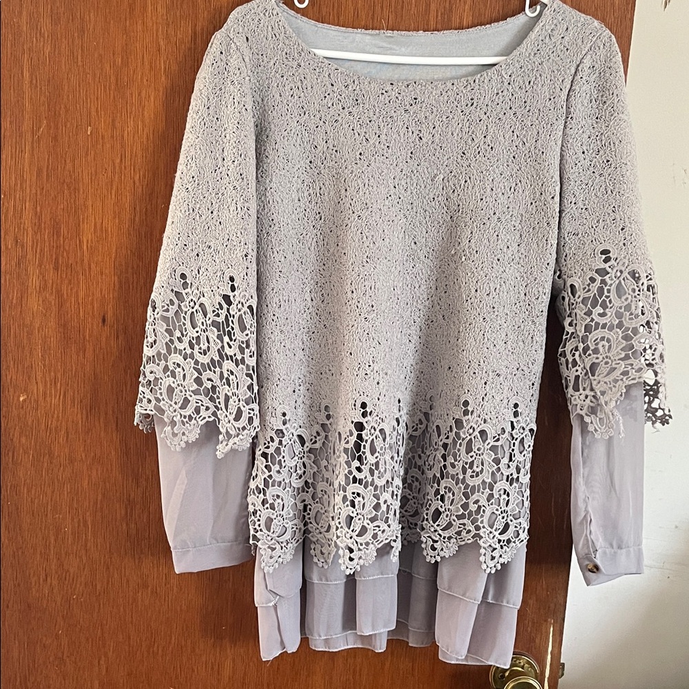 Elegant Gray Lace Women's Top